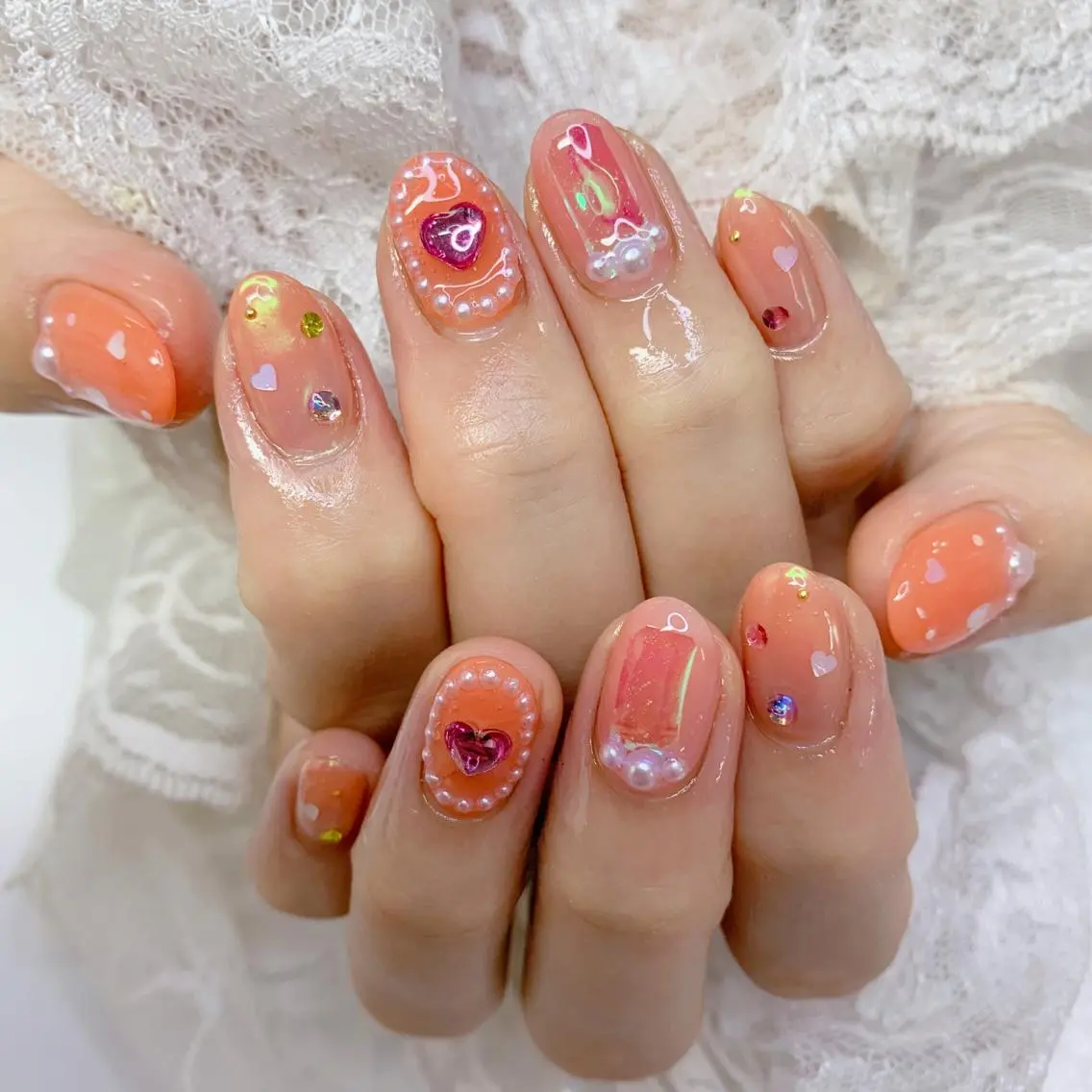 ネイル ハート ハンドネイル La neige* yuki 🐩🌙のネイルデザイン