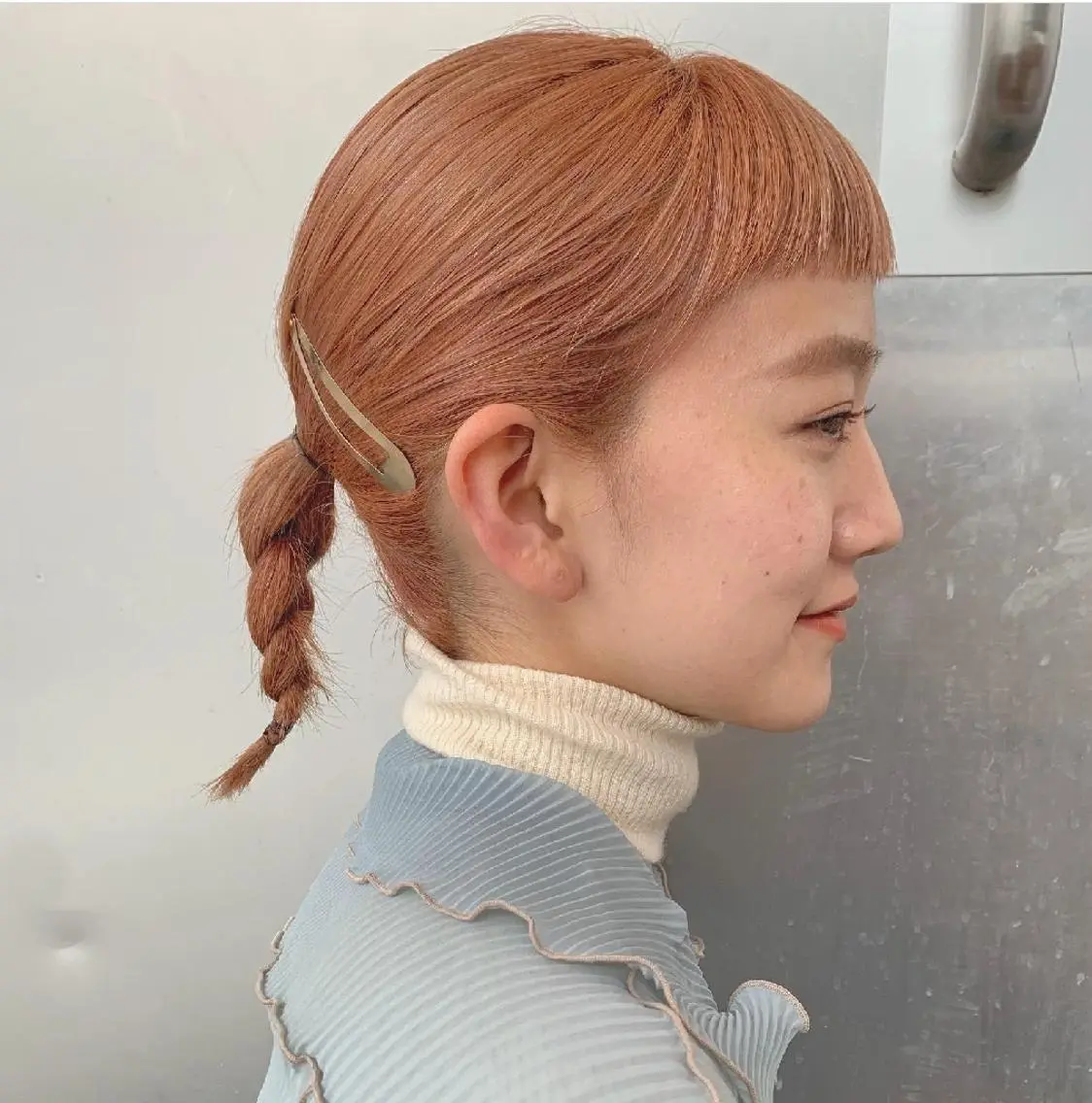 ミディアム カラー ブリーチ 透明感カラー オレンジ ナチュラル・抜け感 永井　賢三のヘアスタイル