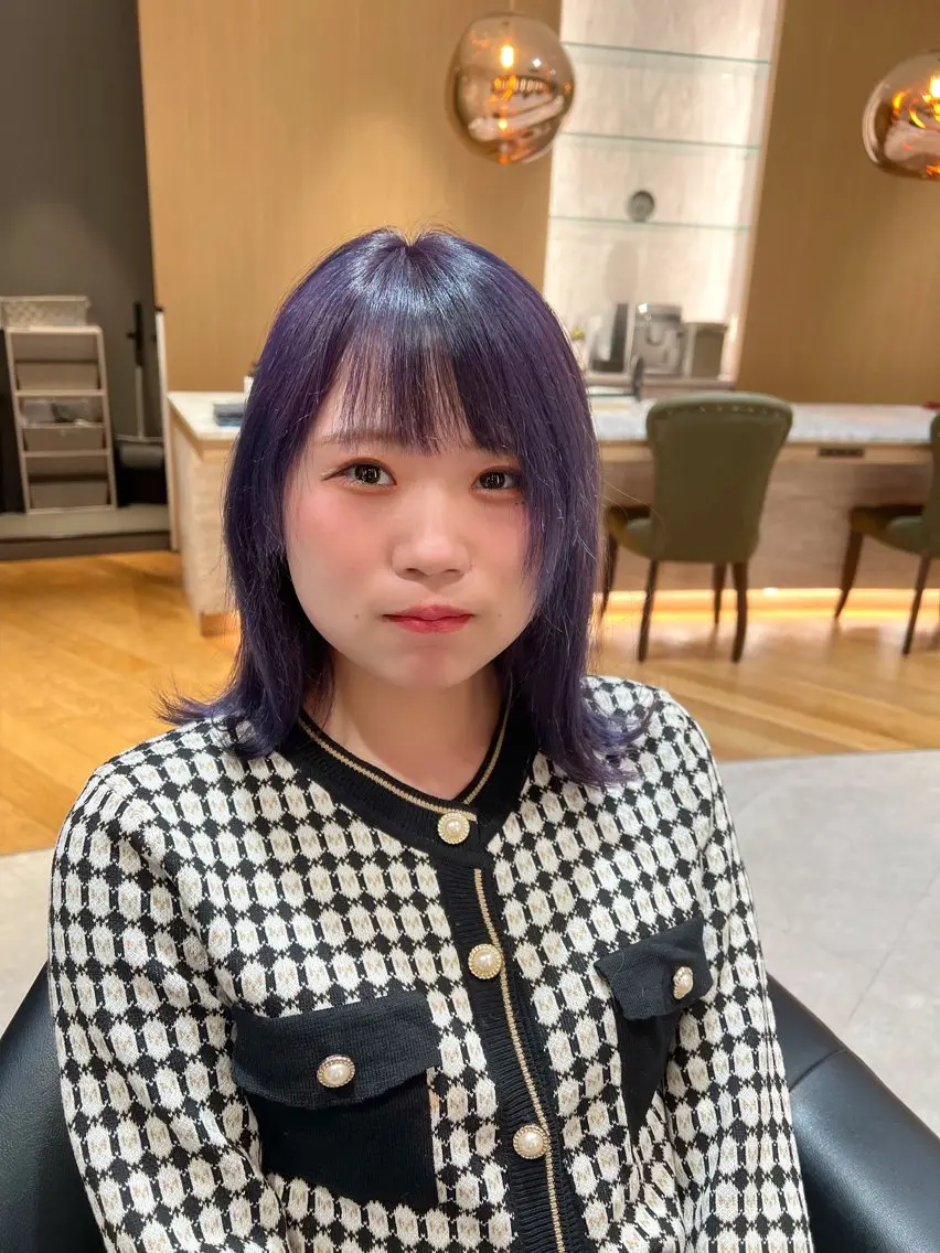 ミディアム カラー ブリーチ ケアブリーチ ダブルカラー ラベンダーカラー 海外レイヤー/ 梅田美容室のヘアスタイル