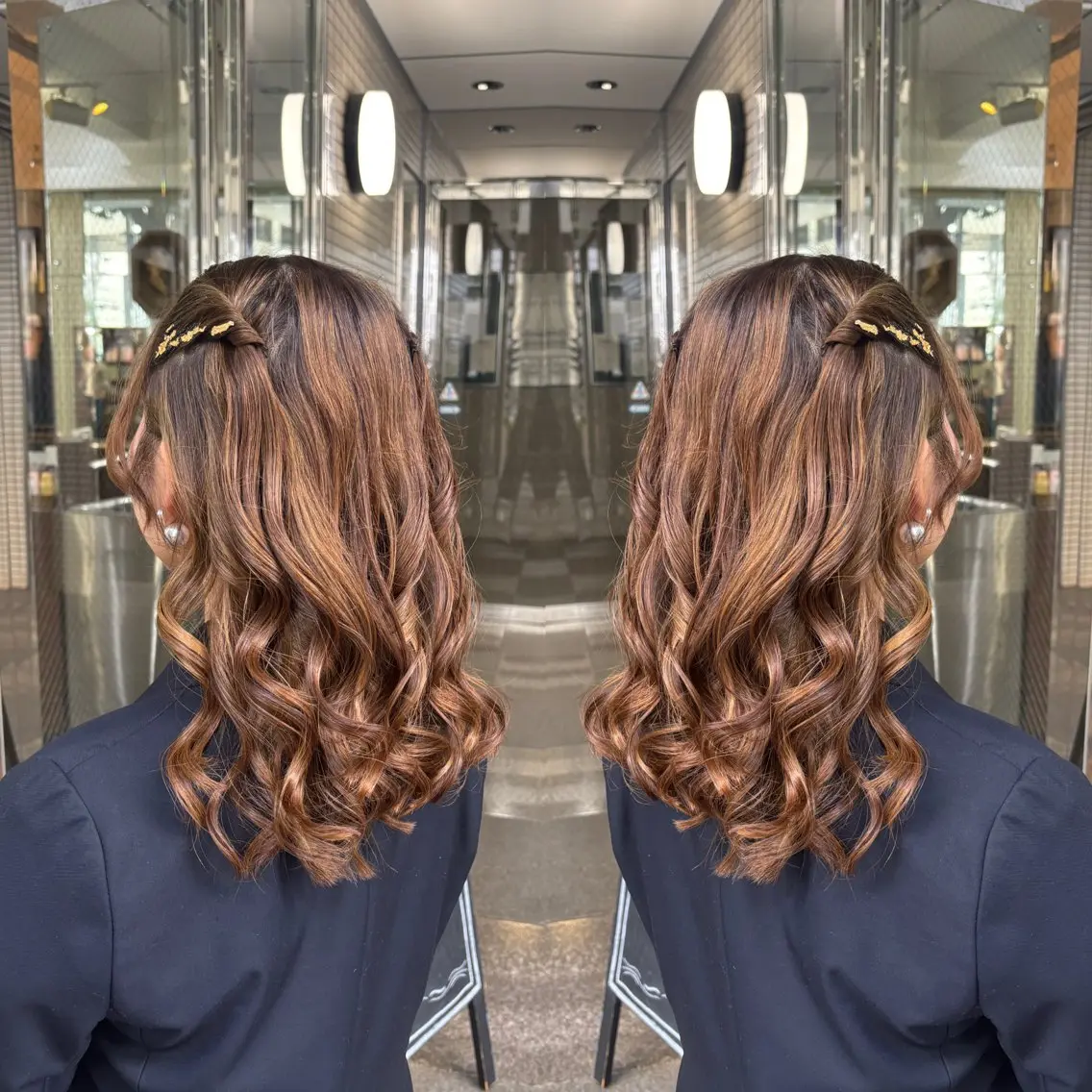 ミディアム ヘアアレンジ ヘアセット 💎ハイトーン/艶 カラー モエカ💎のヘアスタイル