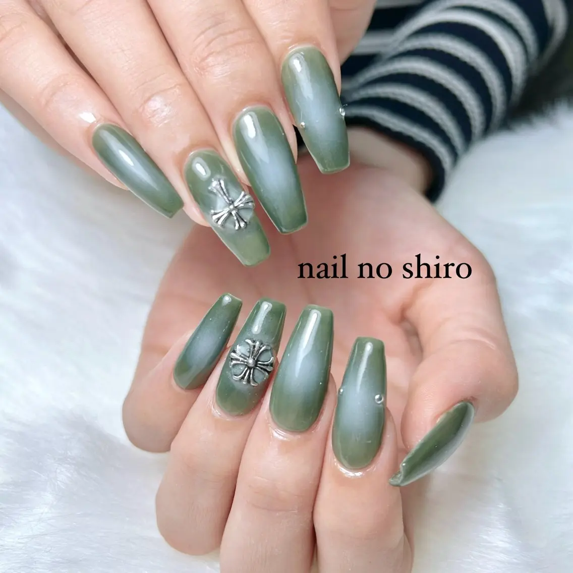ネイル グリーン ロングネイル ハンドネイル nail no shiro/耳つぼのその他イメージ