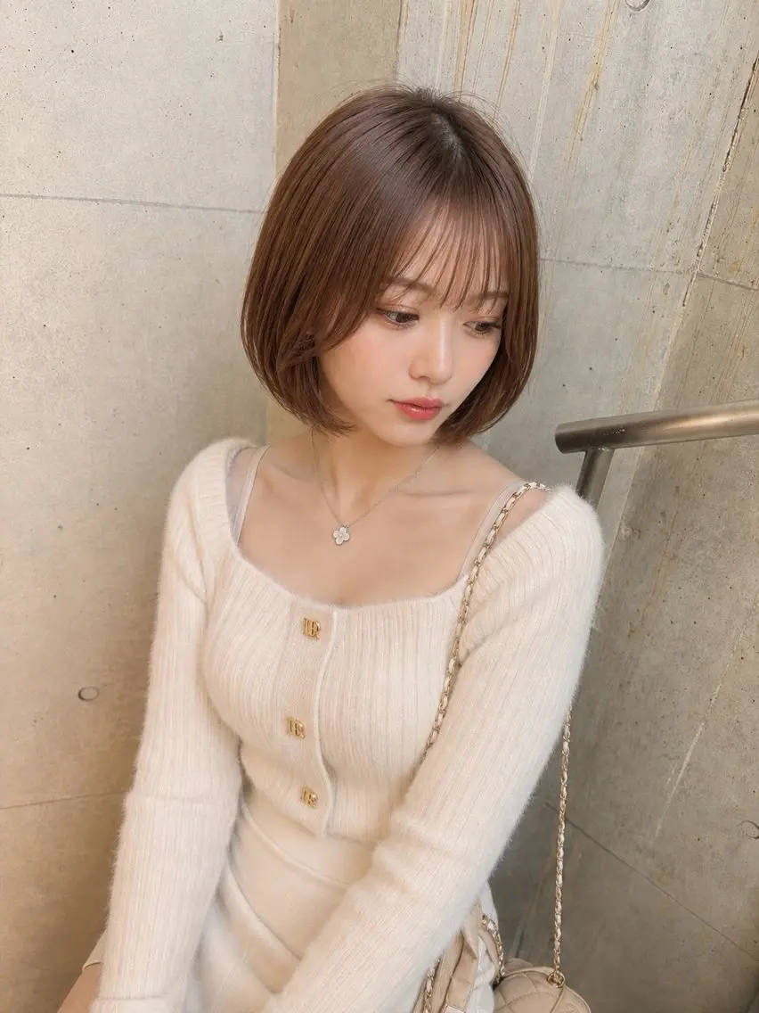 ショート 切りっぱなしボブ 前下がりボブ ボブ 顔周りカット 髪質改善 カット ヘアカラー メンズカット/ボブ /透明感/濱川響太のヘアスタイル