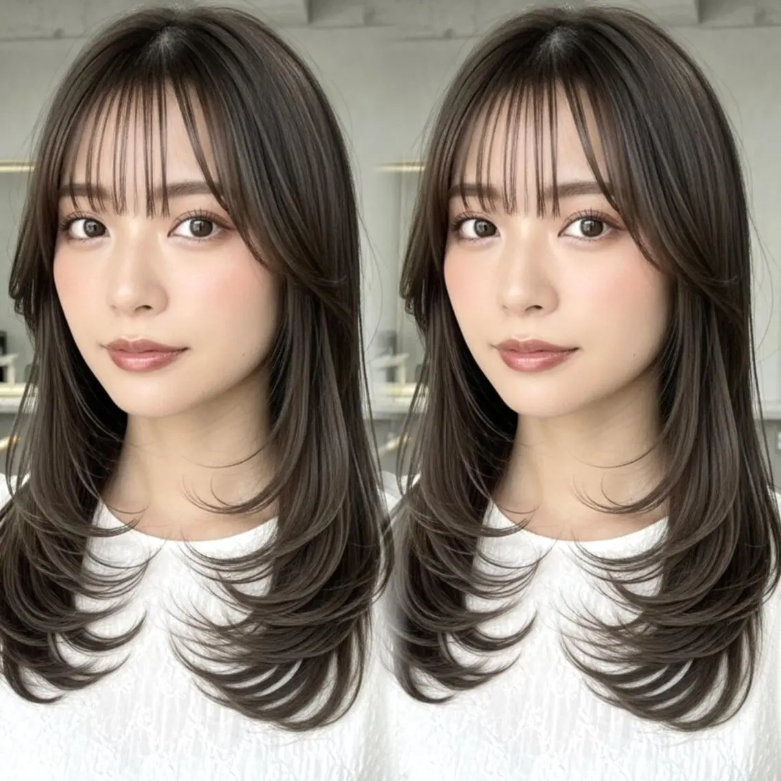 セミロング 顔周りカット 韓国風ヘア レイヤーカット 小顔カット カット ヘアカラー トリートメント ✨韓国レイヤー🦋 リピートNO.1✨のヘアスタイル