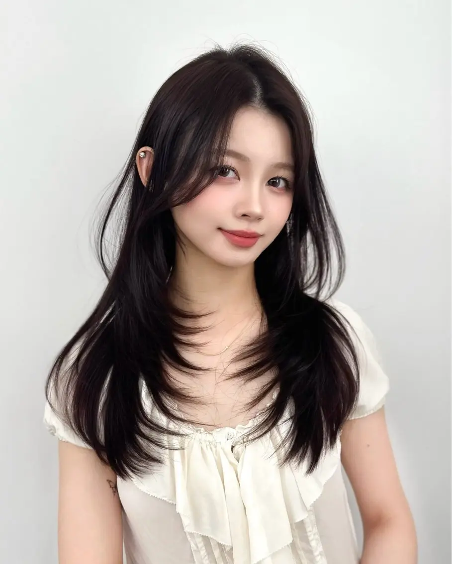 セミロング 韓国風ヘア レイヤーカット カット ヘアカラー トリートメント ヘッドスパ ヘアセット 前髪顔まわりカット 🌈中村海聖のヘアスタイル