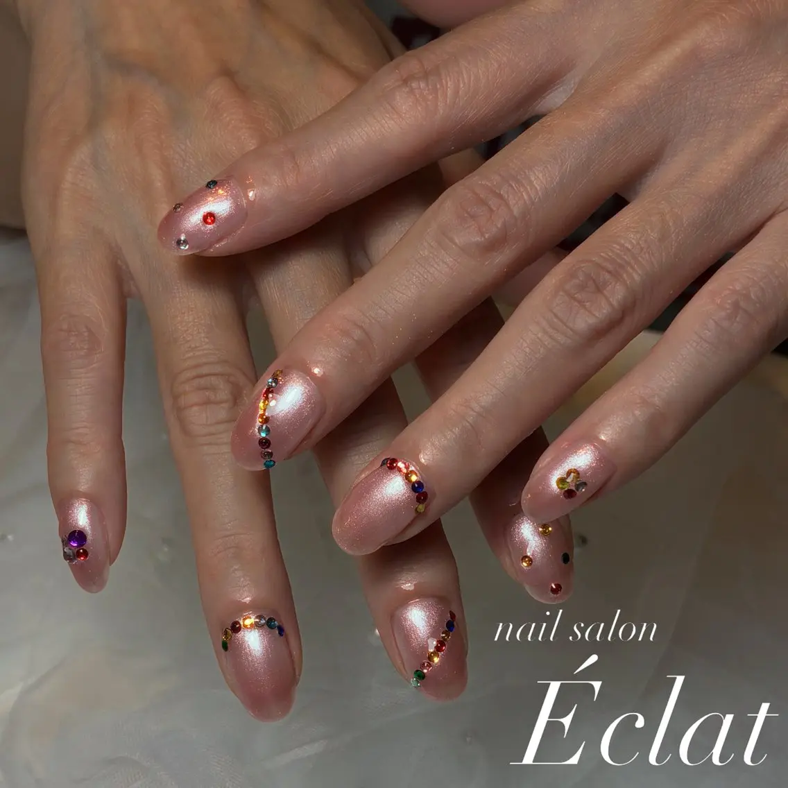 ネイル ラメ(グリッター) ワンカラーネイル ストーンネイル ハンドネイル nail salon Éclatのネイルデザイン