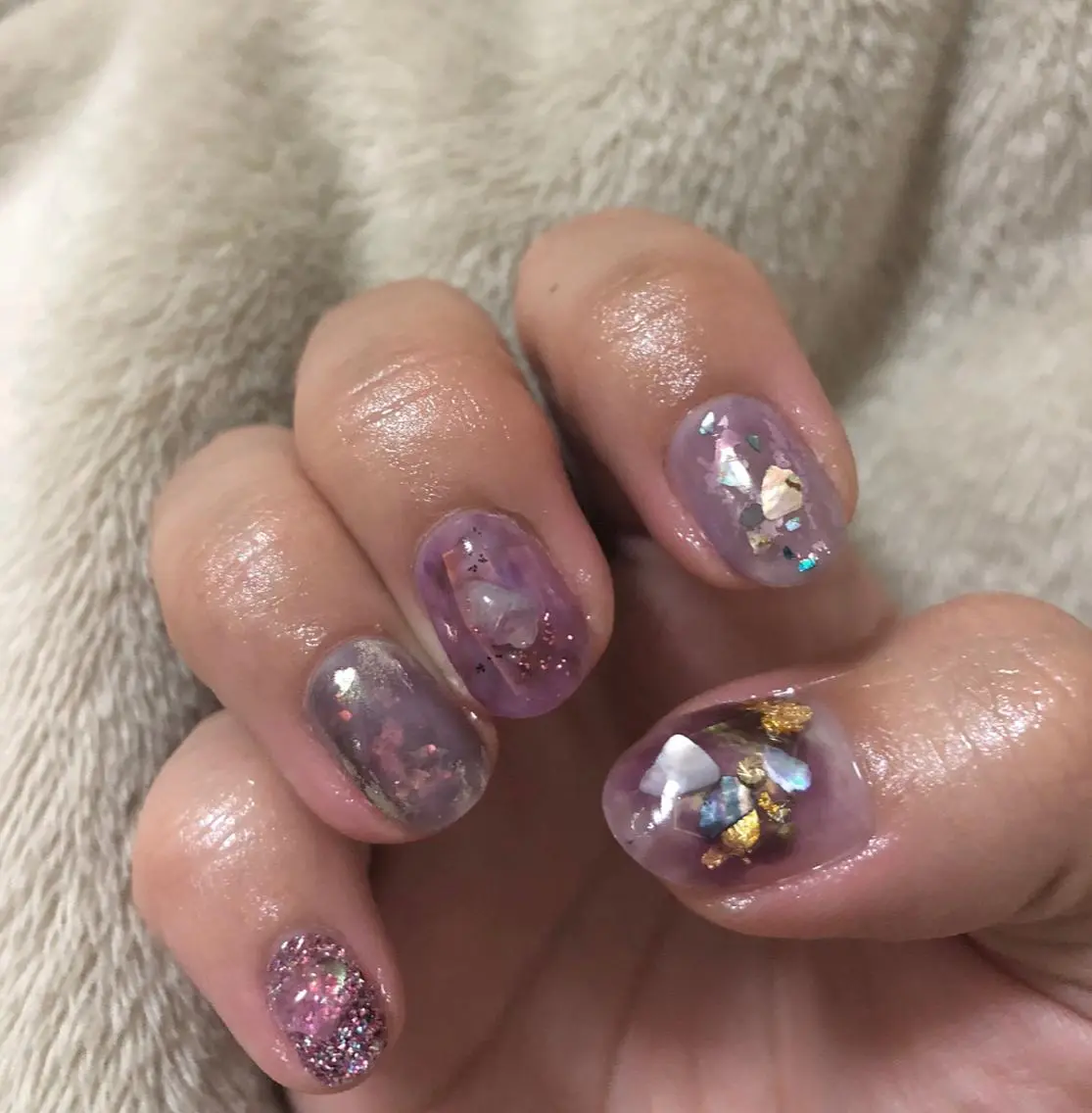 ネイル ニュアンスネイル パープル ハンドネイル パラあり！フィルイン 美フォルムのネイルデザイン