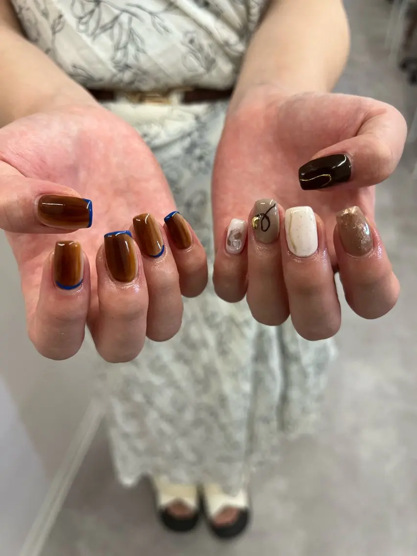 ネイル ブラウン ジェルネイル グラデーション 韓国ネイル マグネットネイル ハンドネイル ハンドケア Bana_ Nailのネイルデザイン