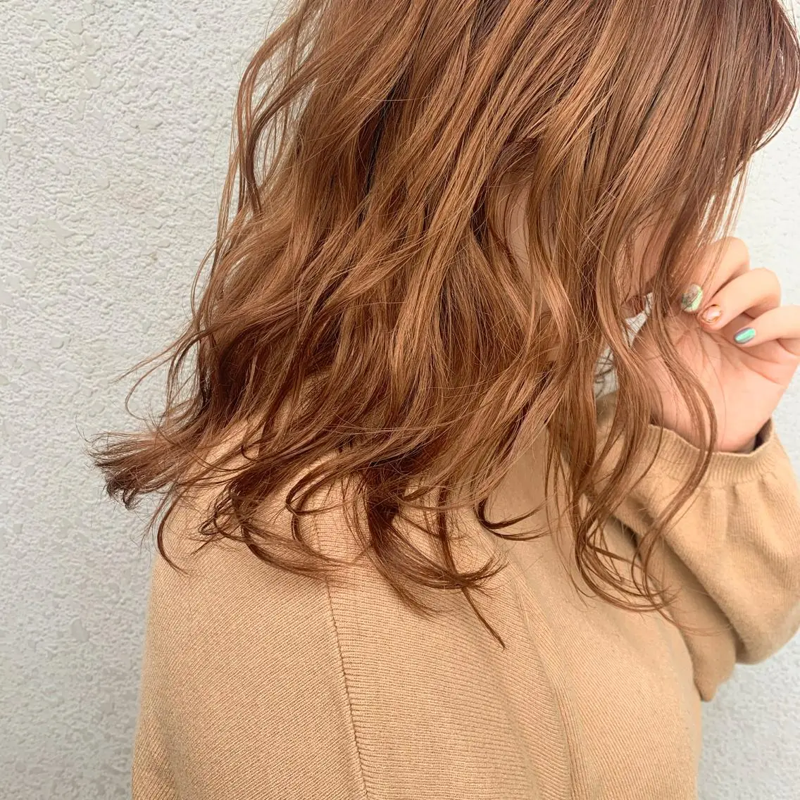 セミロング パーマ ヘアアレンジ オリーブベージュ きょうかのヘアスタイル