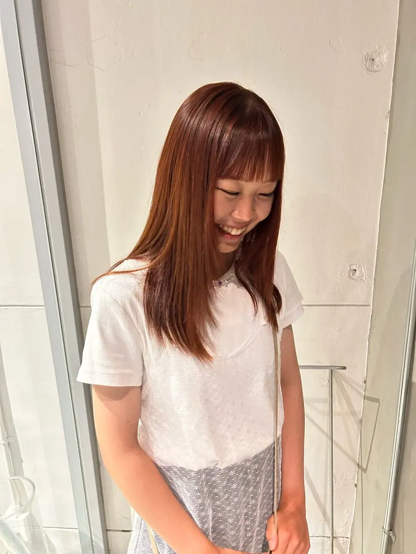 セミロング カラー ブリーチ ブリーチなしカラー オレンジ キノシタ ユウナのヘアスタイル