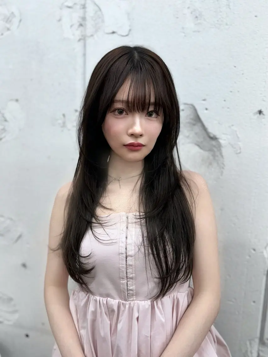 ロング カラー パーマ ヘアアレンジ 顔周りカット レイヤーカット 盛れる顔周りカット ♥️韓国ヘア"ちぇるのヘアスタイル