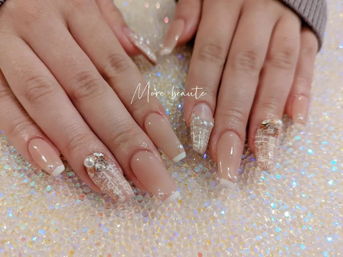 ネイル アートネイル フレンチネイル ジェルネイル キラキラネイル 韓国ネイル ハンドネイル I LOVE ME NAIL.。.:*♡のネイルデザイン