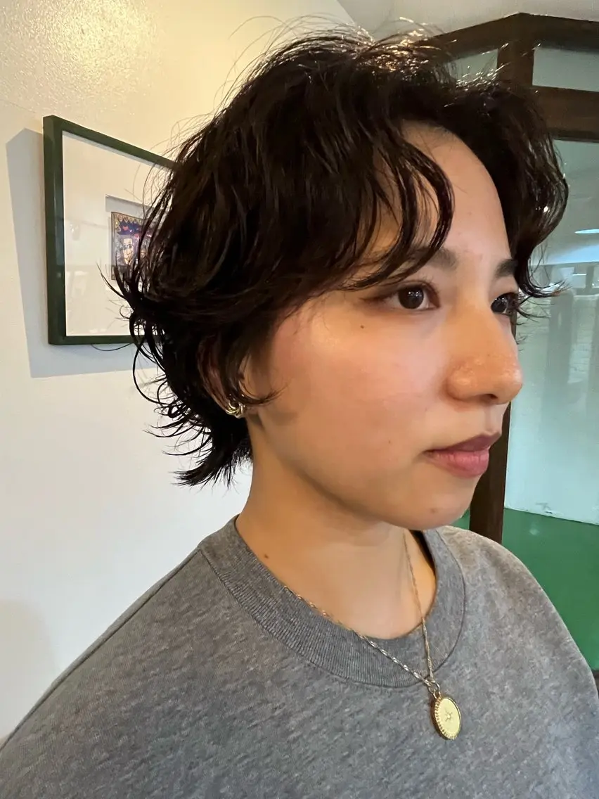 ショート ボブ 顔周りカット ウルフカット カット パーマ 似合わせパーマ/ 山本銀次郎のヘアスタイル