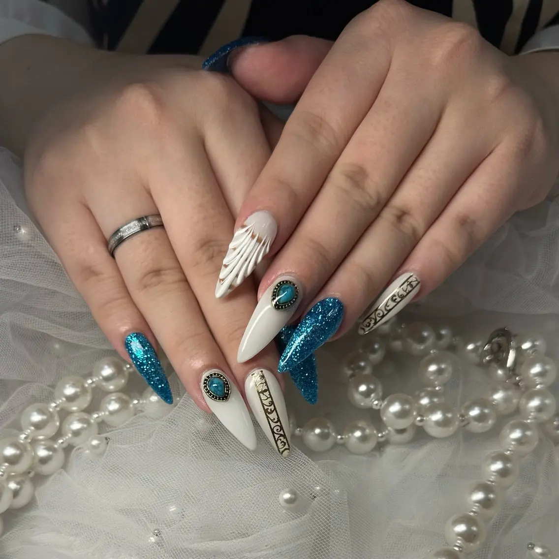 ネイル ブルー 夏ネイル ハンドネイル Queen nailのネイルデザイン