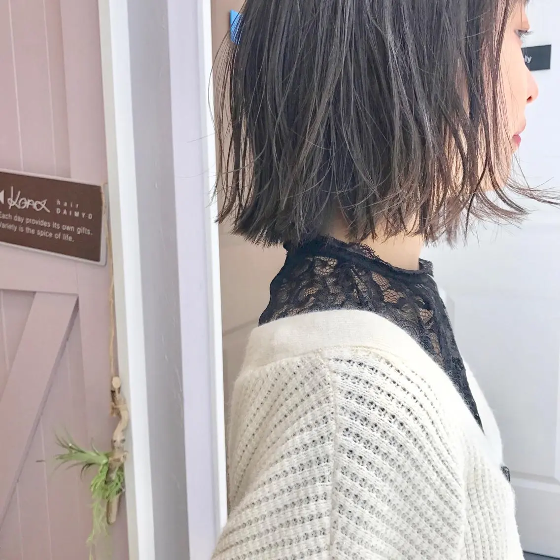 ミディアム カラー ダークグレー ダークグレージュ グレージュ ショート特化 /天神大名/ハルナのヘアスタイル