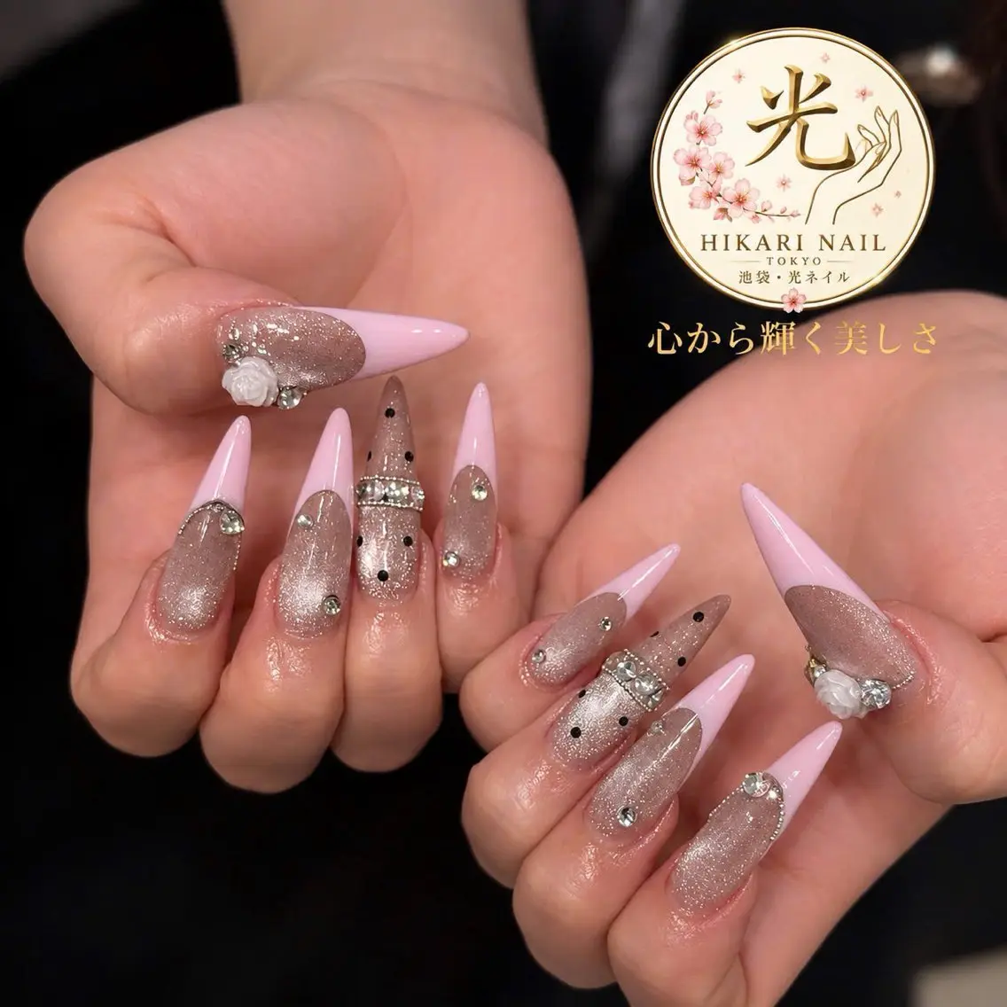 ネイル チークネイル 長さ出し フレンチネイル ガーリー ハロウィン ハンドネイル HikariNail Ikebukuroのネイルデザイン
