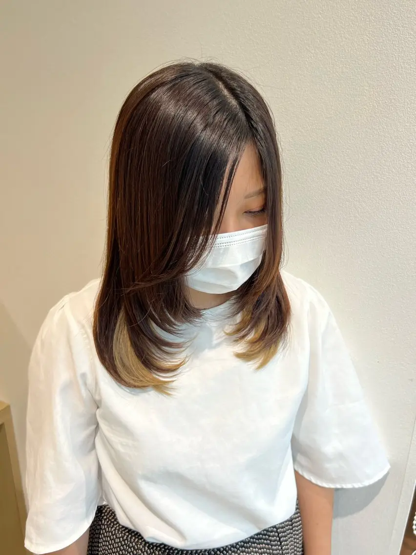 ミディアム 顔周りカット レイヤーカット 小顔カット 加納千華 /ボブ/ぱつっとボブのヘアスタイル