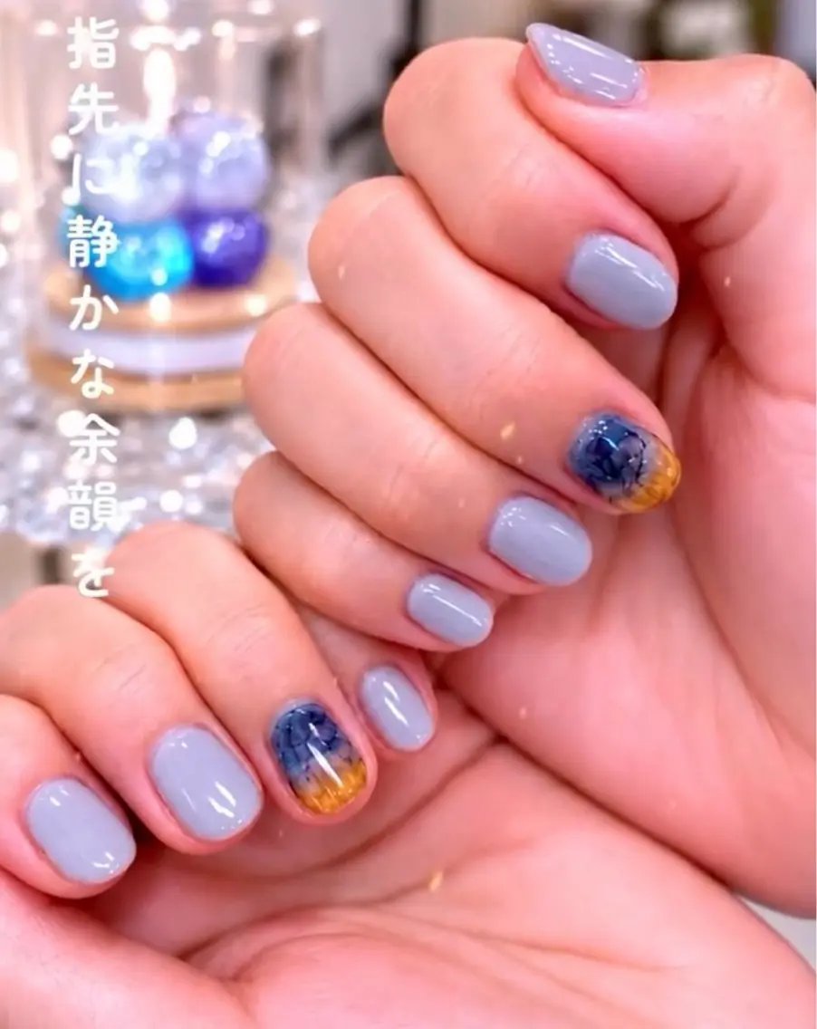 ネイル アートネイル ブルー ニュアンスネイル シンプルネイル HA RENIのネイルデザイン