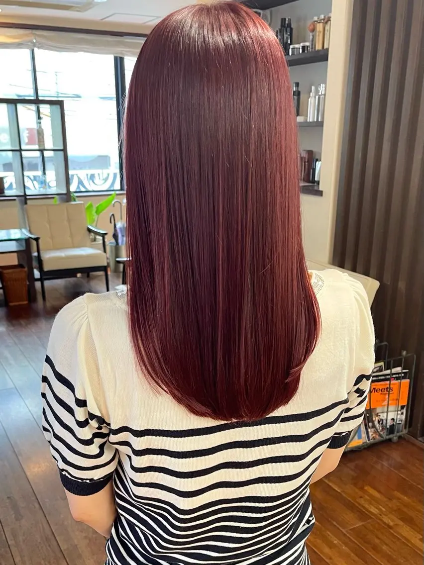 セミロング カラー ブリーチ ダブルカラー ブリーチなしカラー レッドカラー ヘアカラー トリートメント 田室 和幸のヘアスタイル