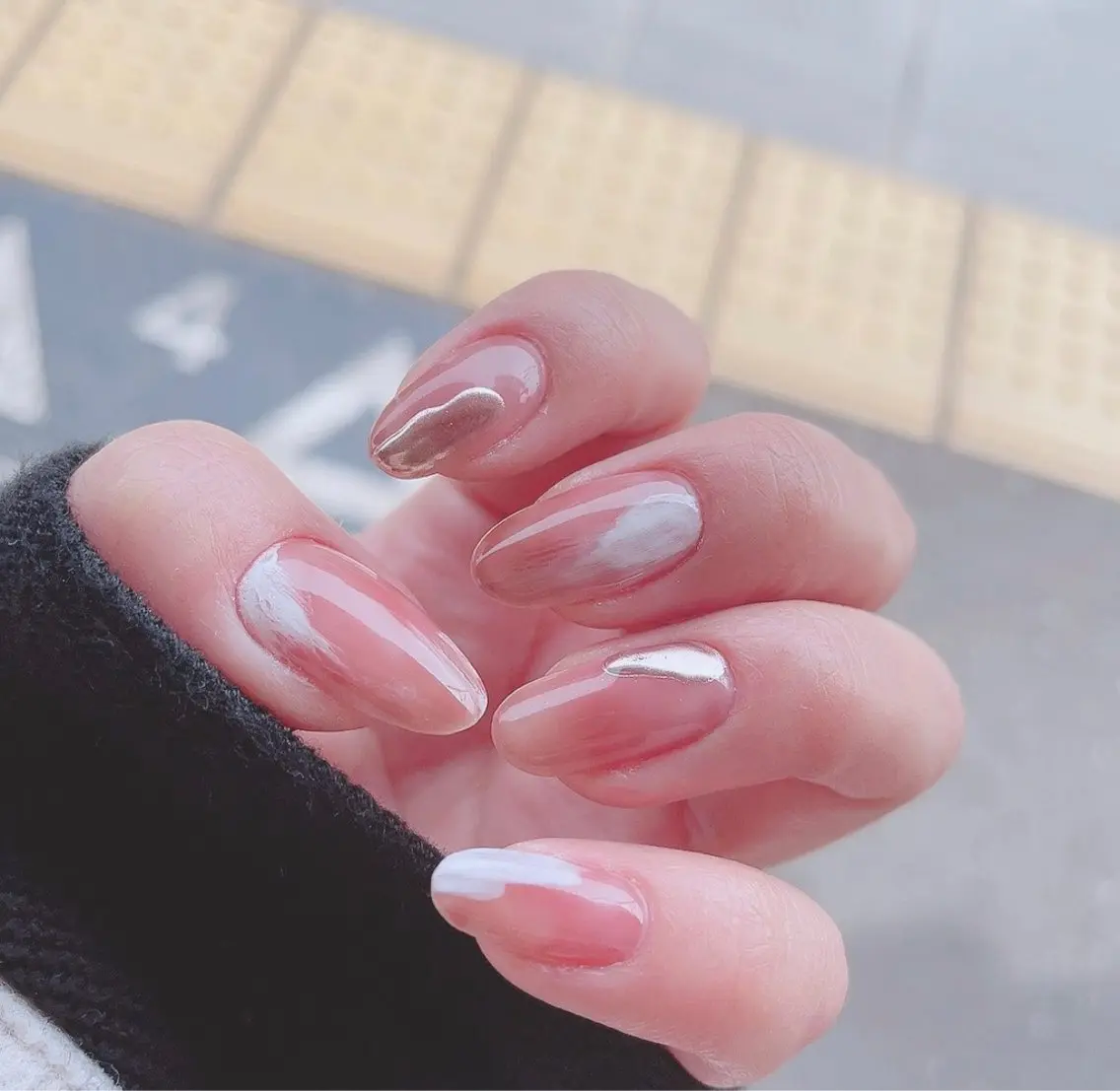 ネイル 長さ出し ジェルネイル キラキラネイル 大理石ネイル(マーブル) ニュアンスネイル Morpho nailのネイルデザイン