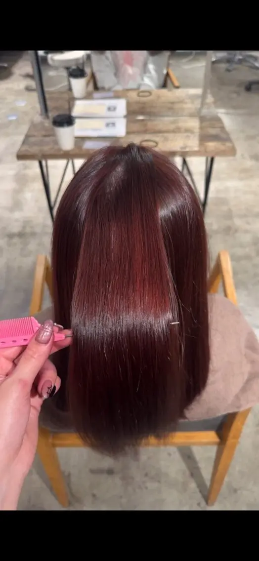 セミロング カラー ブリーチ ブラウンカラー カシス ブリーチなしカラー ピンクカラー ブリーチ/ハイトーン ⚗️HARUKAのヘアスタイル