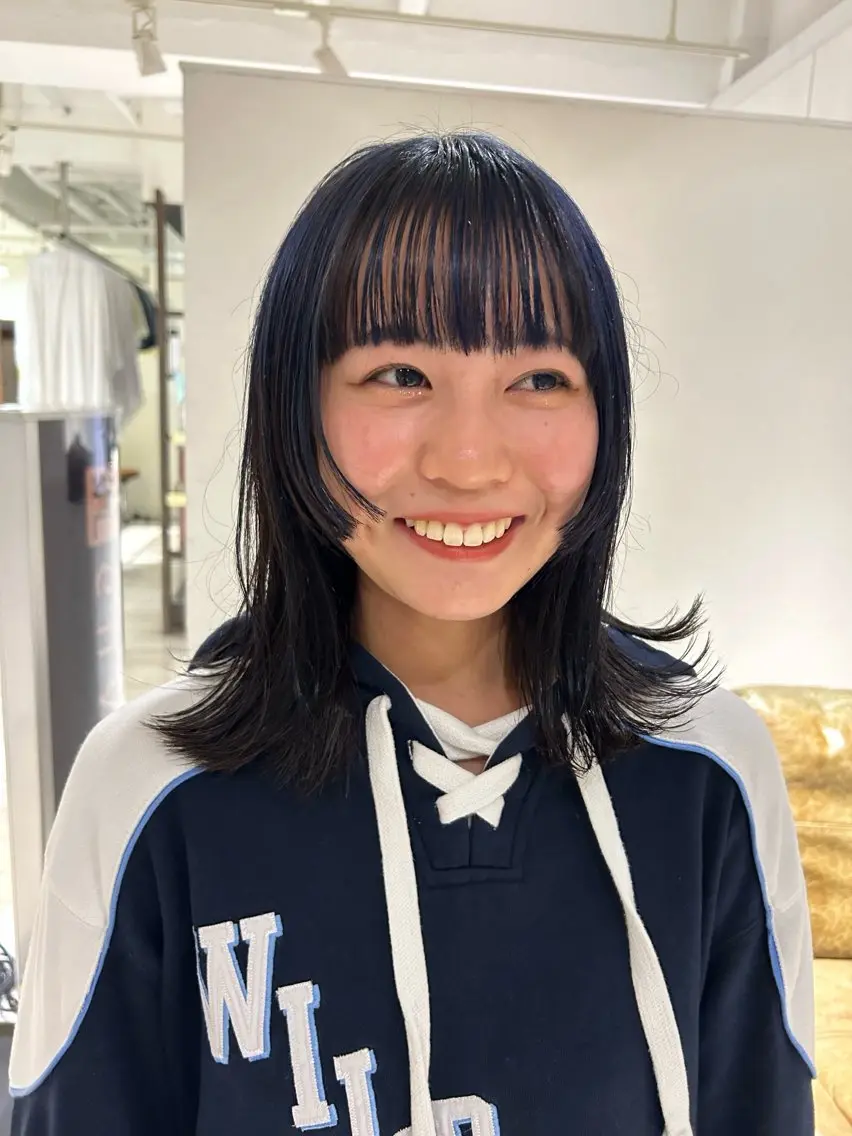 ミディアム カラー ブルーカラー 顔周りカット 姫カット カラーリスト IKUHOのヘアスタイル