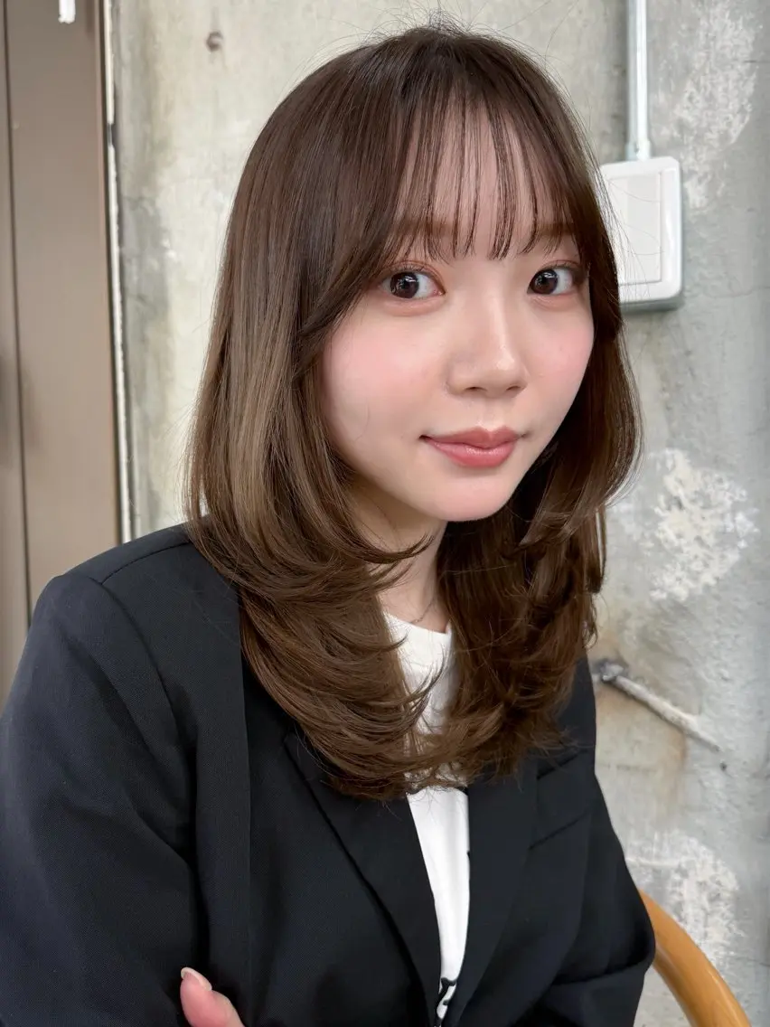ミディアム カラー ミディアムレイヤー ベージュカラー オリーブベージュ レイヤーカット ヘアカラー 🤍レイヤー✖️透明 感/Haruna🤍のヘアスタイル
