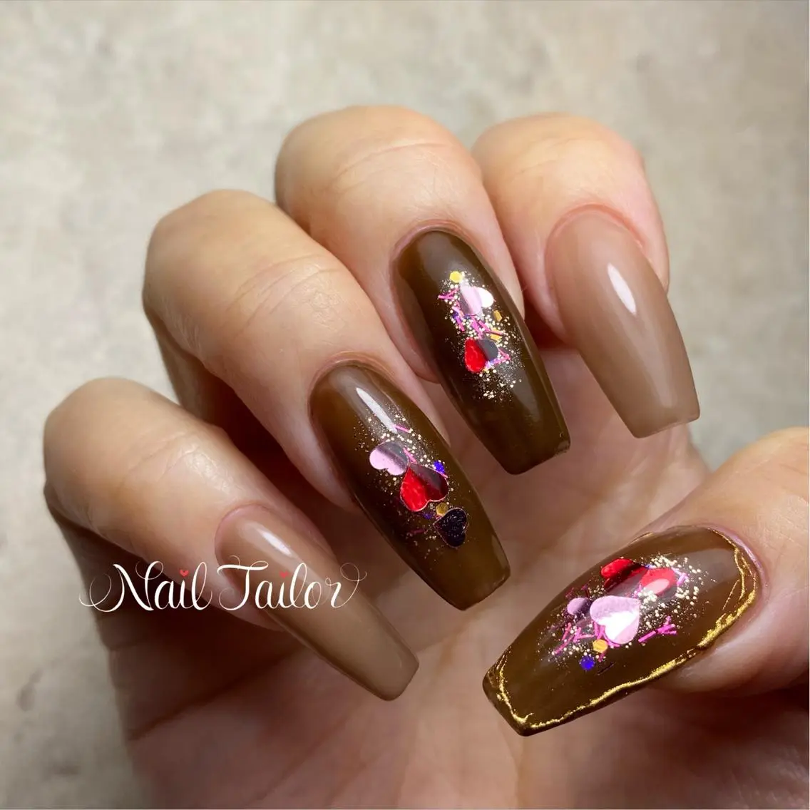 ネイル 長さ出し ハート ホログラムネイル ワンカラーネイル バレンタイン NailTailor ネイルテイラーのネイルデザイン
