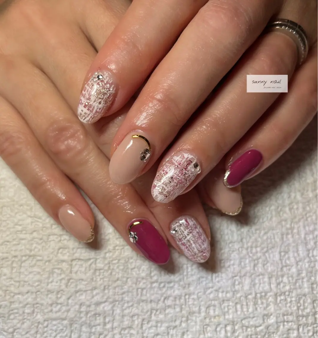 ネイル ツイードネイル 冬ネイル sunny nailのネイルデザイン