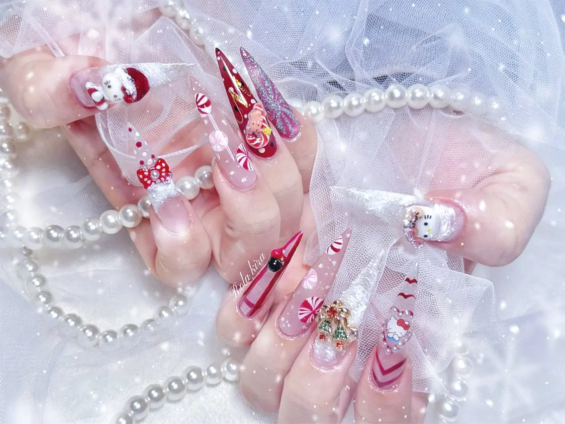 ロング 韓国風ヘア クリスマス ハンドネイル Rola kira 麗のネイルデザイン
