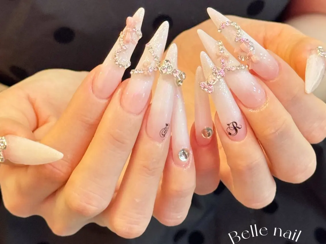 ネイル 長さ出し フレンチネイル ジェルネイル ガラスフレンチ グラデーション ハンドネイル Belle Nail Salonのネイルデザイン