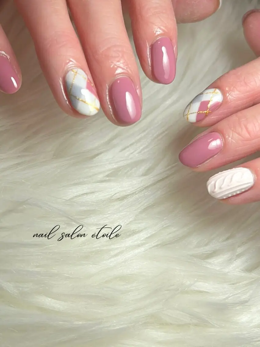 ネイル アートネイル ピンク 冬ネイル ハンドネイル nail salon étoileのネイルデザイン