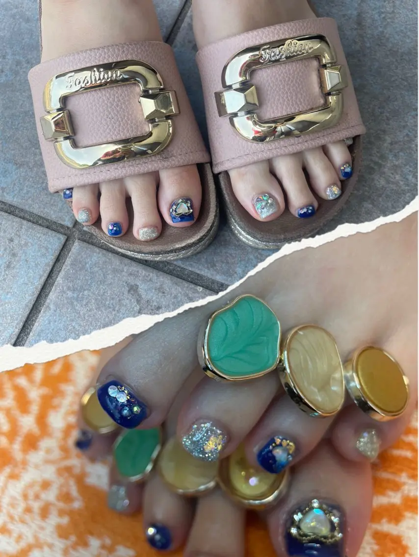 ネイル オーロラネイル フラッシュネイル フットネイル ハート キラキラネイル NAIL★M 真紀のネイルデザイン