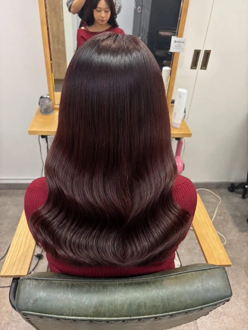 ミディアム カラー ブリーチ ブリーチなしカラー ヘアカラー ブリーチなしカラー/ 韓国/暖色/平塚のヘアスタイル