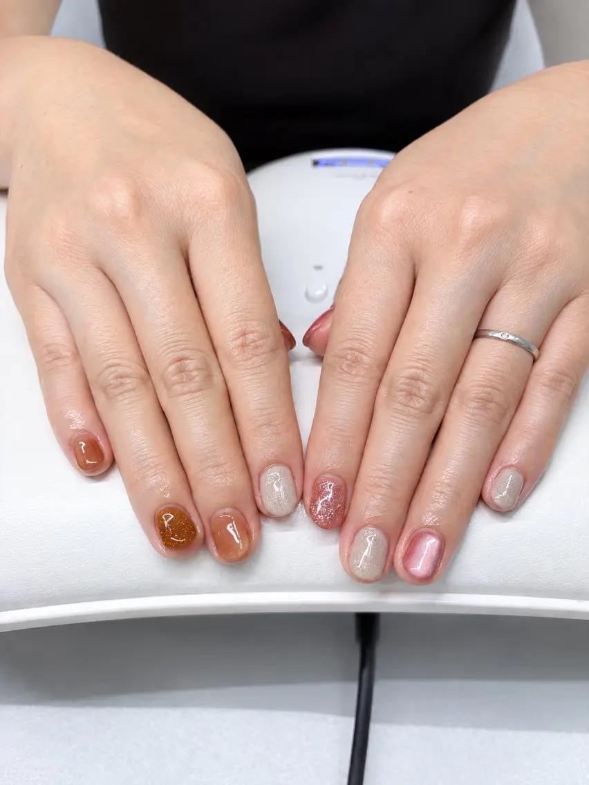 ネイル ブラウン ニュアンスネイル ピンク ハンドネイル Kii nailのネイルデザイン