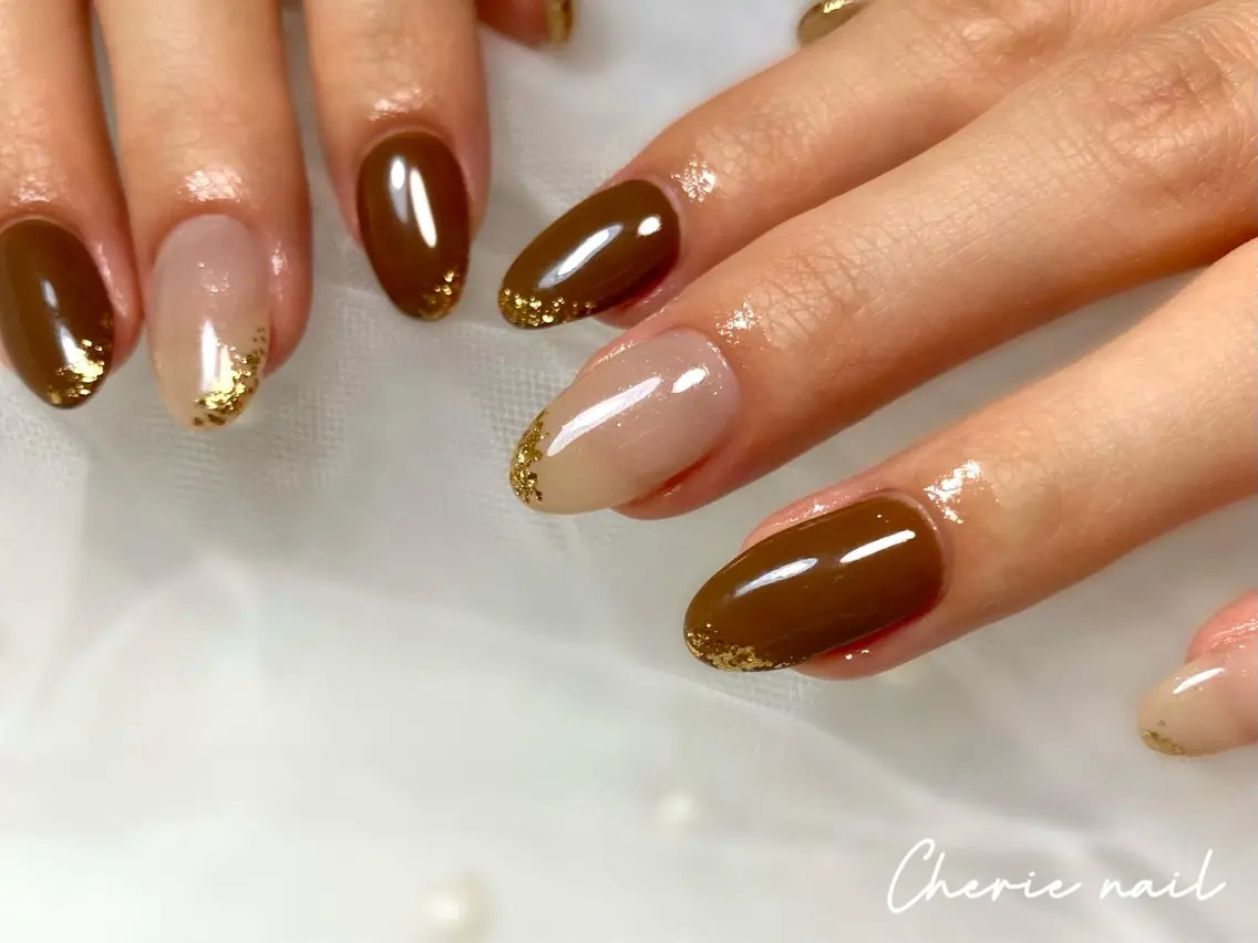 ネイル ブラウン ジェルネイル オフィスネイル Cherienail yunaのネイルデザイン