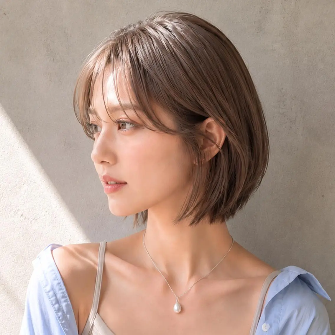 ミディアム カラー ショートボブ ベージュカラー 透明感カラー ボブ 顔まわりレイヤー カット ヘアカラー トリートメント SOURCE梅田💎 ヘアケア/艶カラーのヘアスタイル