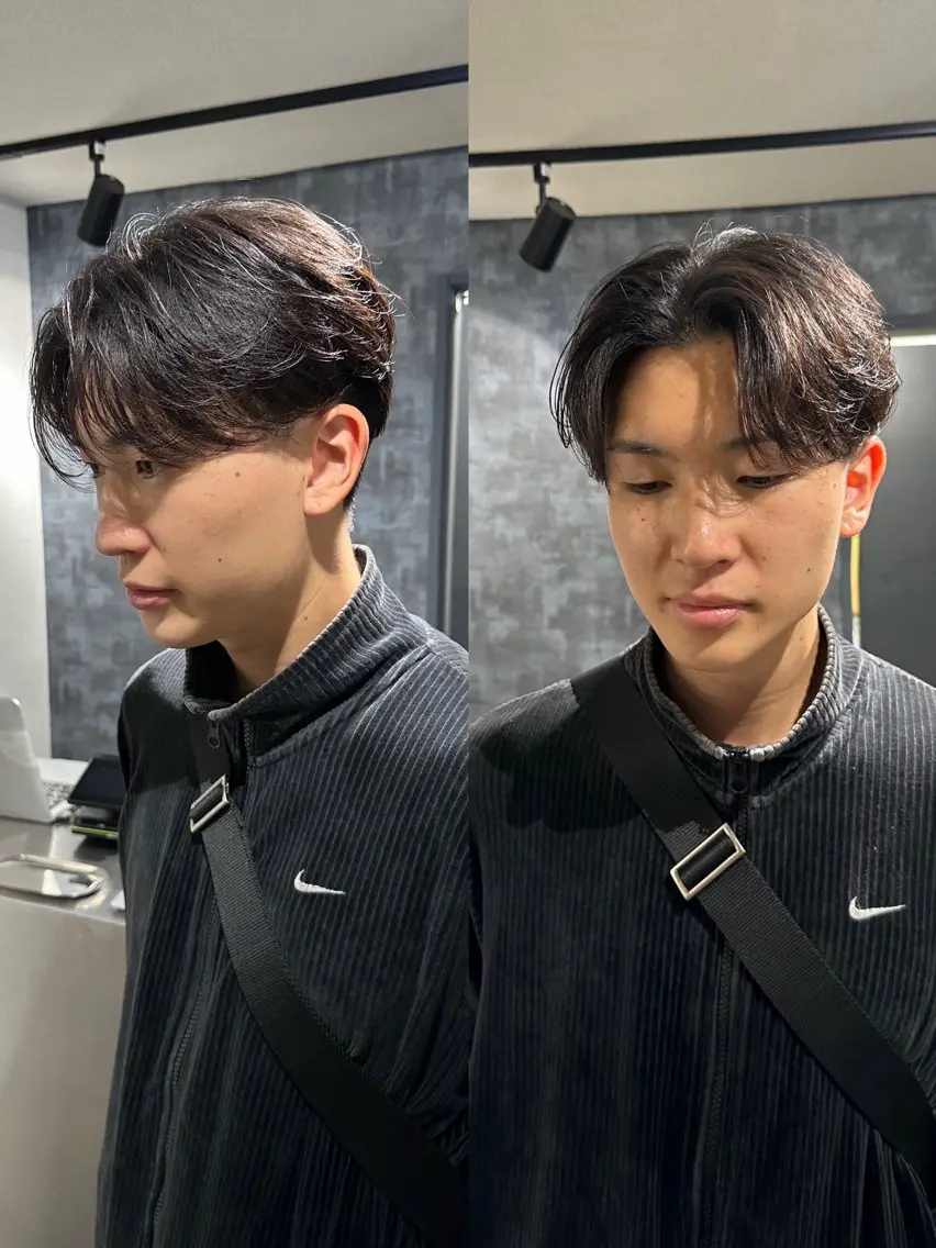 パーマ メンズ メンズパーマ ニュアンスパーマ カット パーマ 💈原宿指名No.1 センターパート💈のヘアスタイル