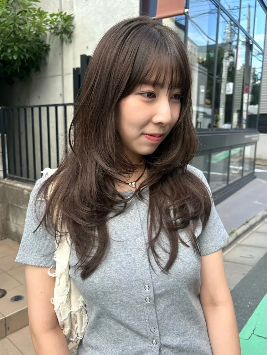 セミロング カラー パーマ カット ヘアカラー レイヤー/透明感/ ブリーチなし/わかなのヘアスタイル