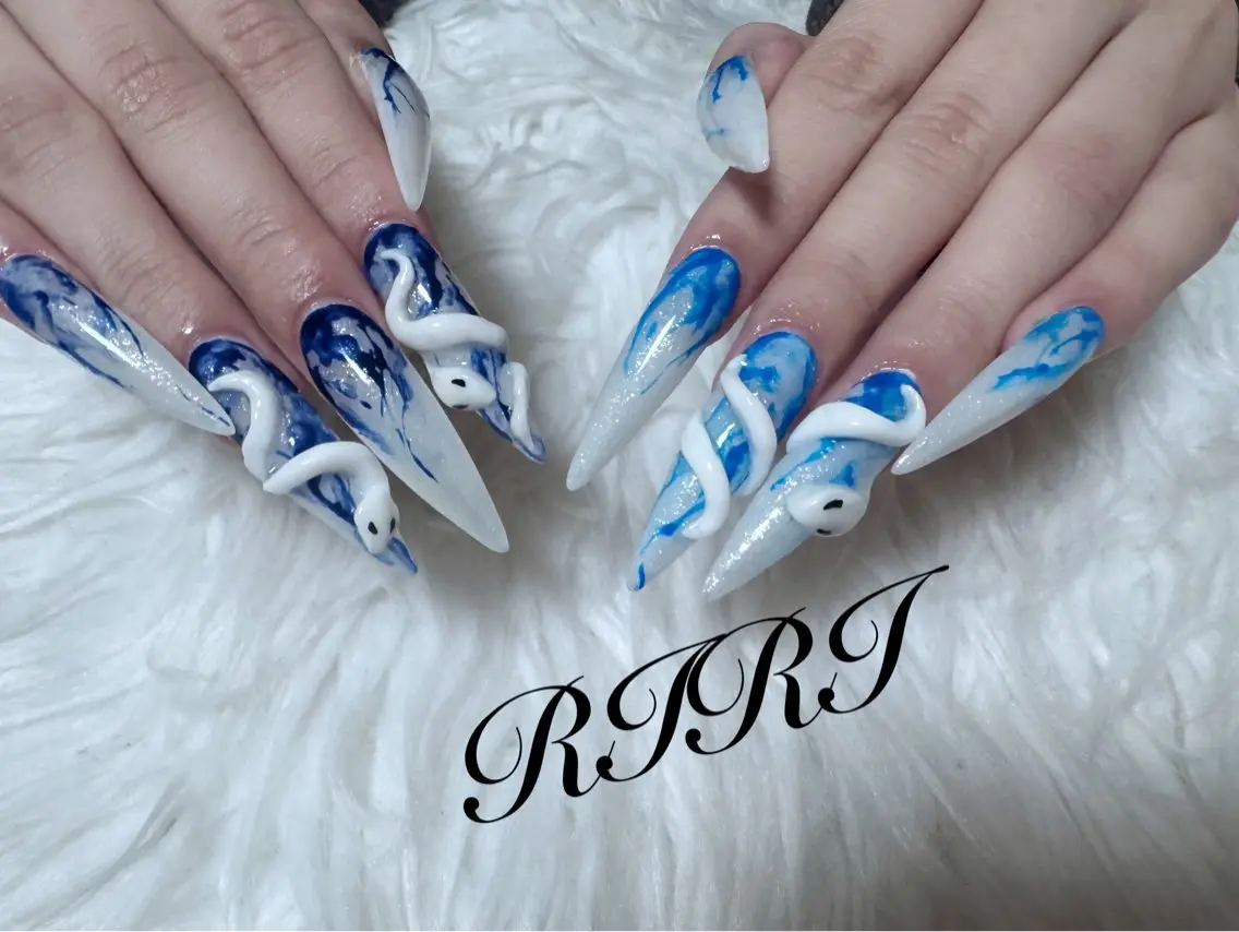 ネイル ジェルネイル ロングネイル スカルプネイル シンプルネイル 冬ネイル ハンドネイル riri オーナーのネイルデザイン