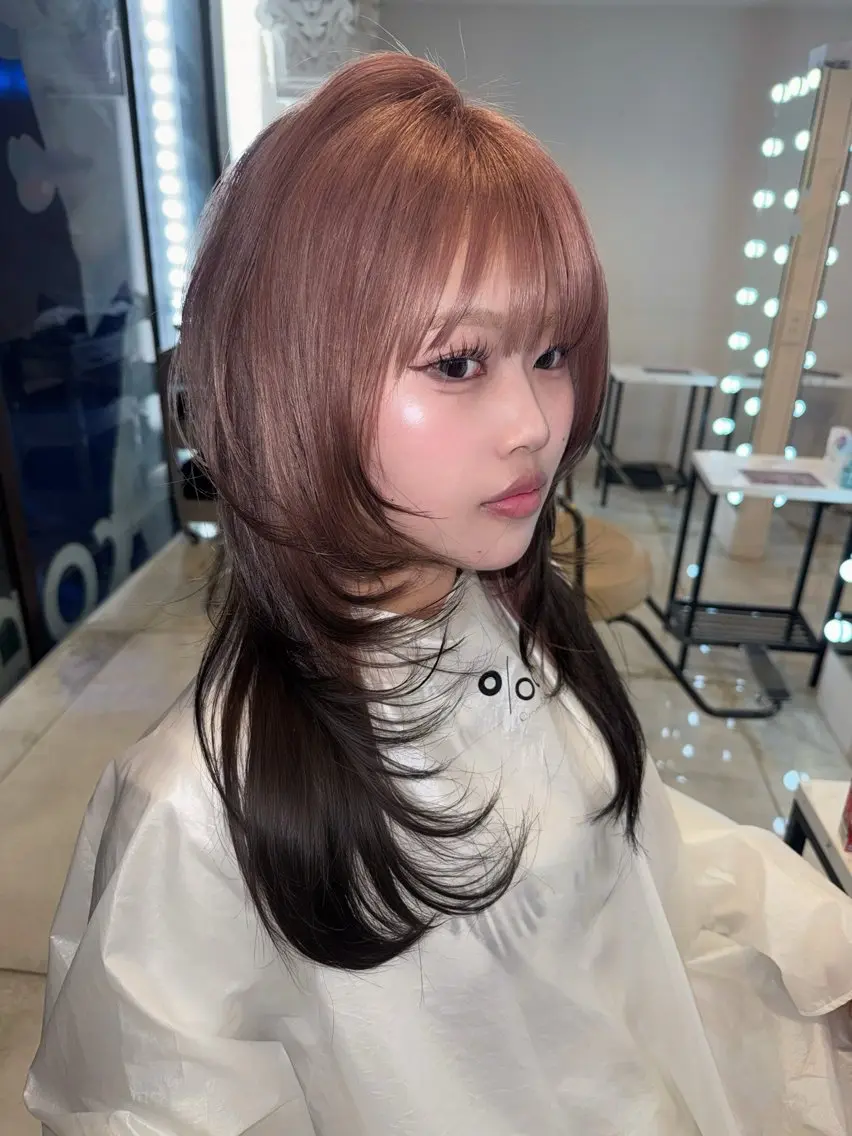 セミロング カラー ピンクカラー カット ヘアカラー トリートメント ヘッドスパ ヘアセット HARUNA/原宿/ デザイン/カットのヘアスタイル