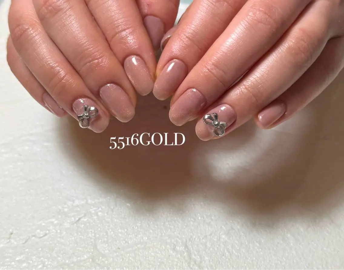 ネイル マグネットネイル ワンカラーネイル リボン 💎5516 MACHIKOのネイルデザイン