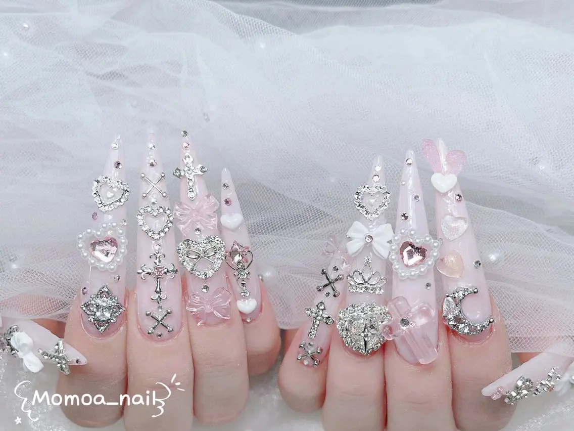 ネイル 成人式 大理石ネイル(マーブル) リボン 夏ネイル ネイルチップ ハンドネイル MoMoA Nail ネイル長さ出し専門店のネイルデザイン