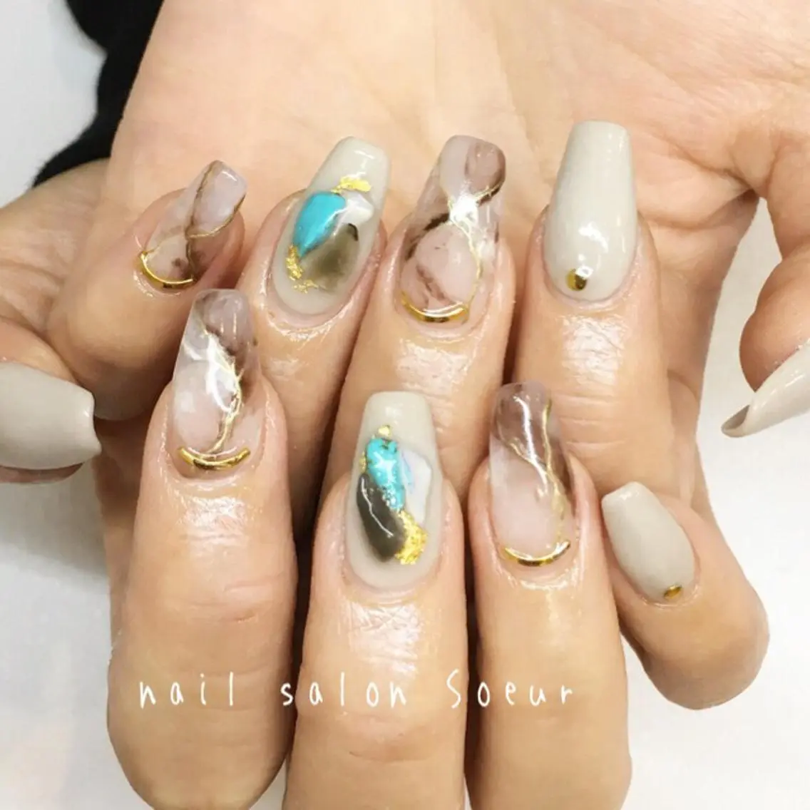 ネイル ブラウン 持ち込み スカルプネイル ハンドネイル nail salon Soeurのネイルデザイン