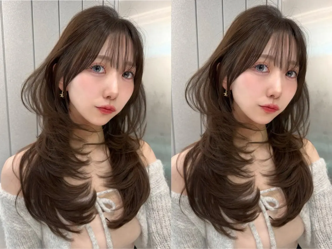 ロング チョコレートブラウン 髪質改善 レイヤーカット 🎀透明感カラー shizuka🎀のヘアスタイル