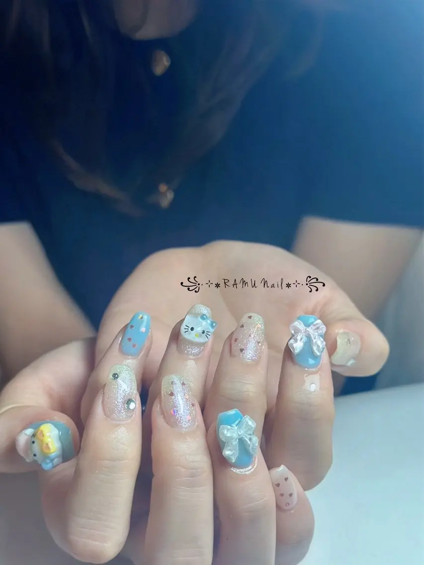 ネイル キラキラネイル マグネットネイル ミラーネイル ピンク 夏ネイル ハンドネイル RAMU Nail 恵比寿店のネイルデザイン