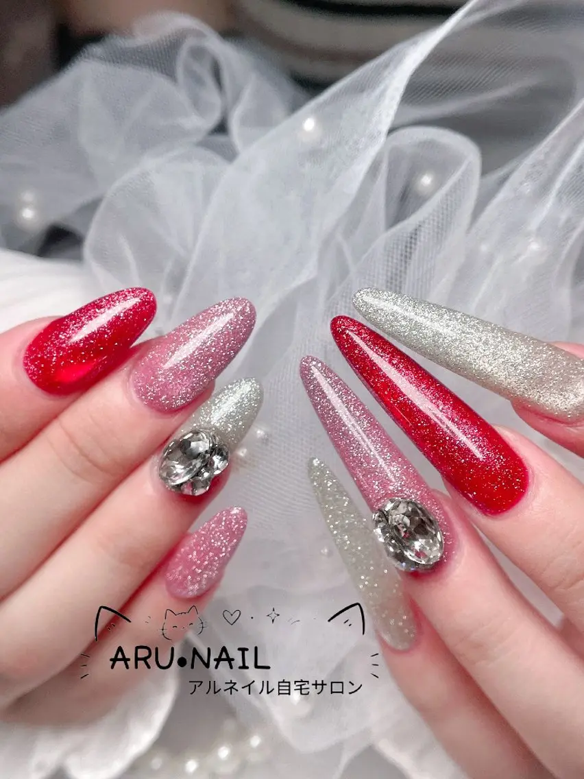 ネイル フラッシュネイル ロングネイル マグネットネイル ARU·NAIL 自宅サロン港区宝神のネイルデザイン