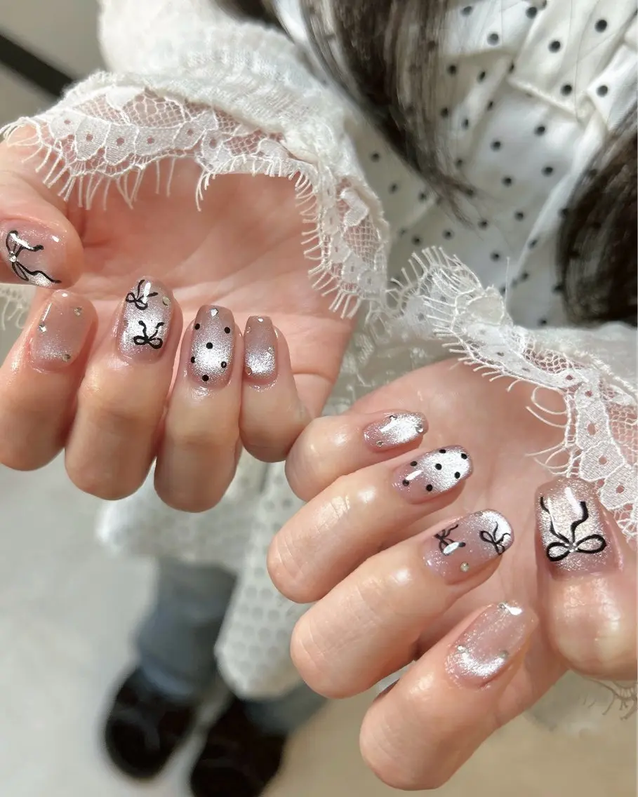 ネイル マグネットネイル リボン ハンドネイル ten nail salon かえでのネイルデザイン