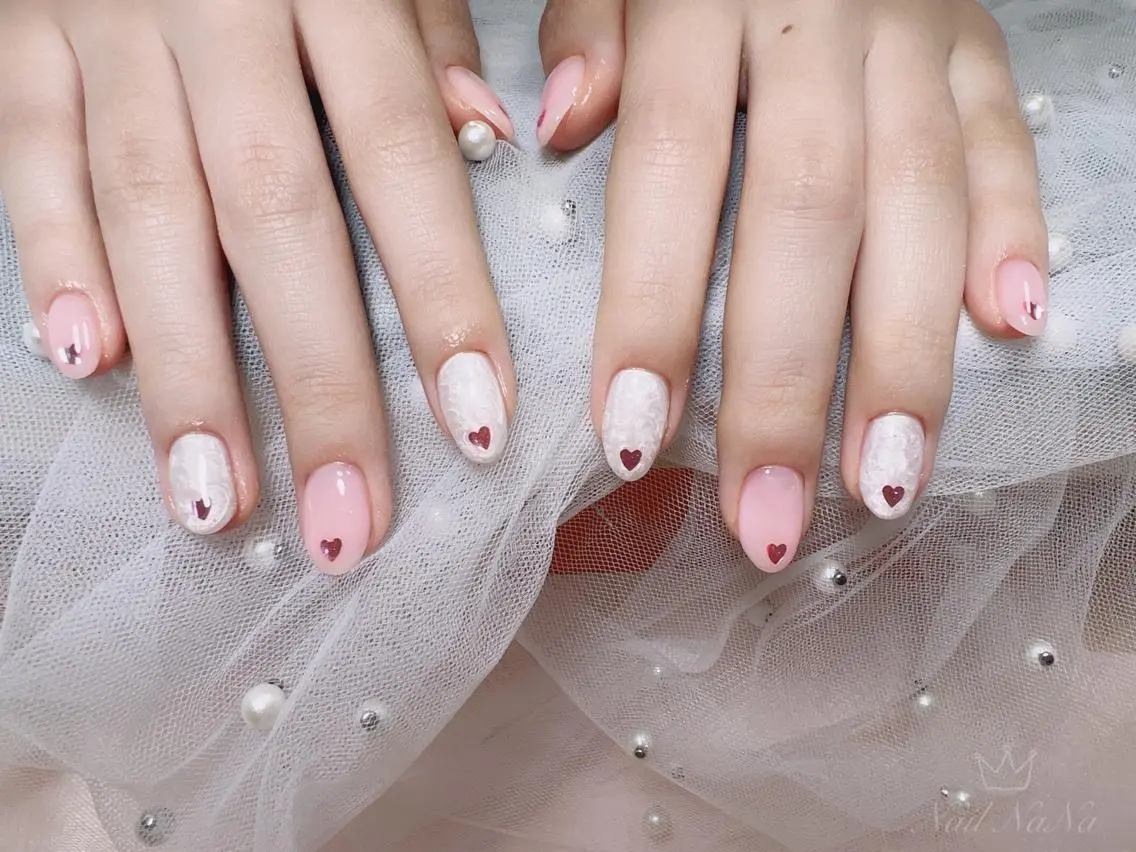 ショート カラー ネイル ハート バレンタイン ハンドネイル Nail NaNaのネイルデザイン