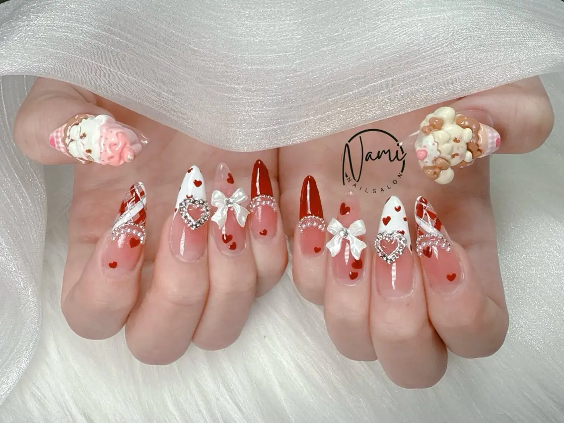 ネイル 長さ出し ガーリー 韓国ネイル ロングネイル 持ち込み Nami nail salonのネイルデザイン