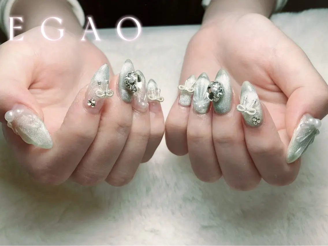 ネイル 長さ出し ジェルネイル 韓国ネイル マグネットネイル 持ち込み ハンドネイル EGAO NAIL 錦糸町店のネイルデザイン